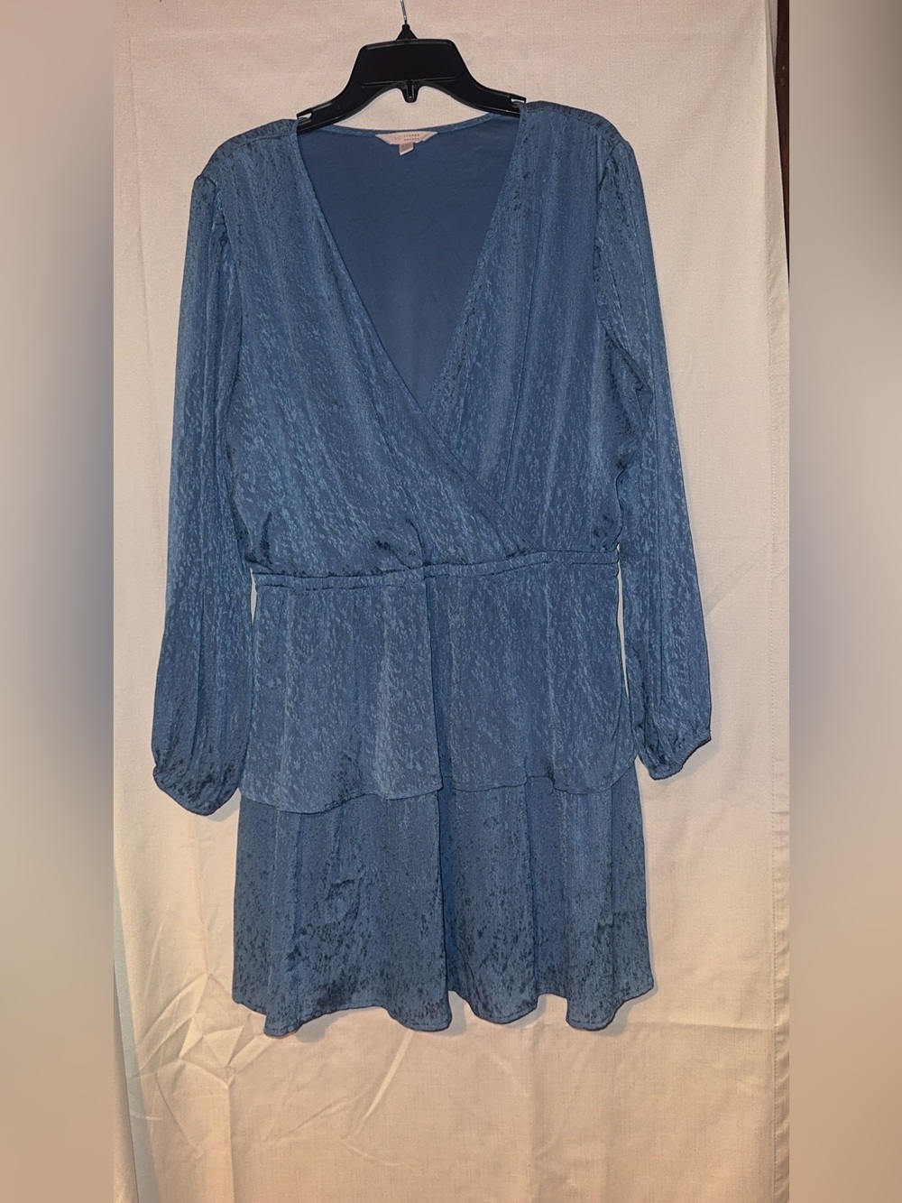 LC Lauren Conrad Dusty Blue Long-Sleeve V-Neck Tiered Dress